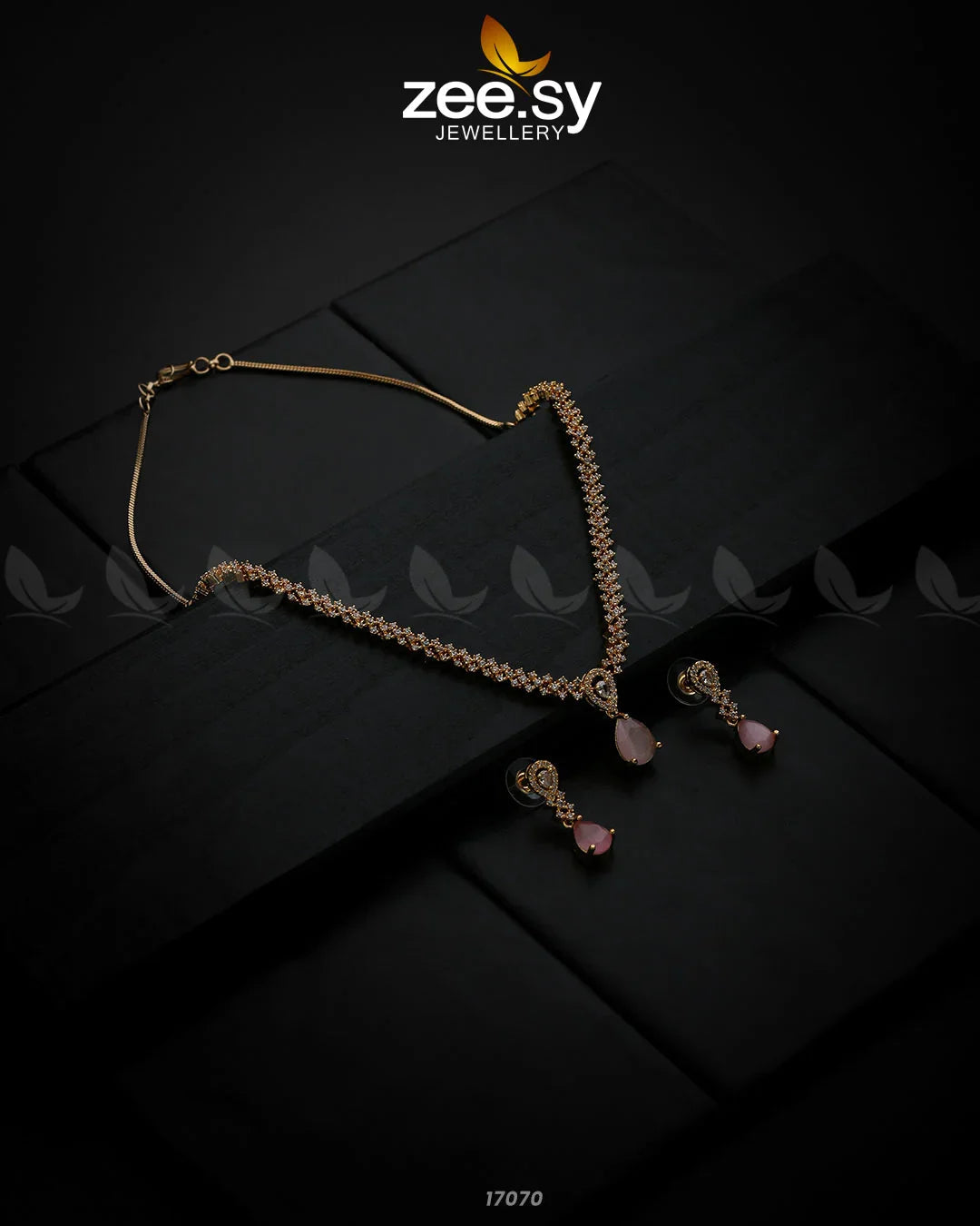 Nargis Zircon Necklace Golden Pink - Zeesy Jewellery