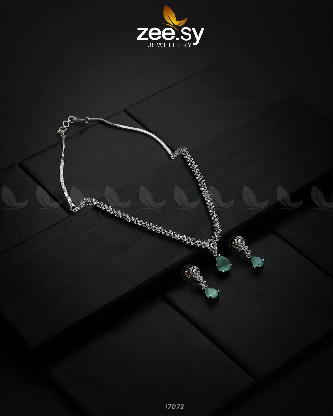 Nargis Zircon Necklace Silver Mint Green - Zeesy Jewellery