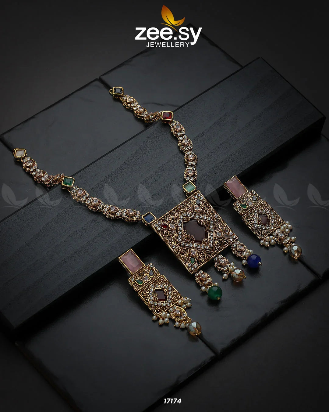Captivating Crystals Necklace Golden Multi - Zeesy Jewellery