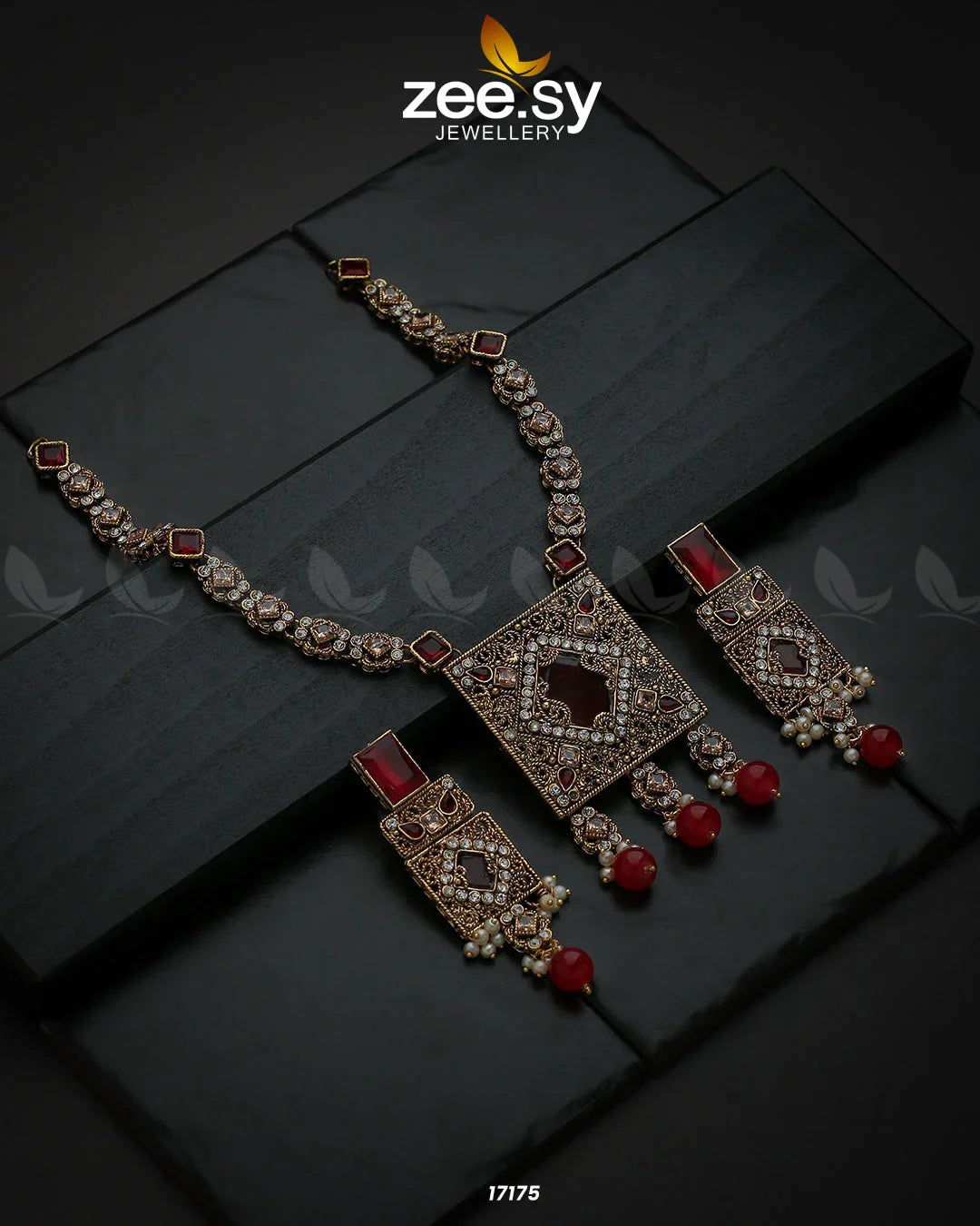 Captivating Crystals Necklace Golden Red - Zeesy Jewellery