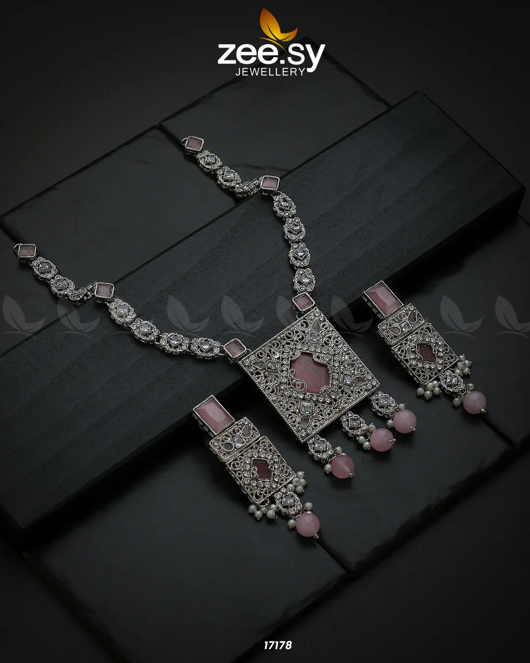 Captivating Crystals Necklace Silver Pink - Zeesy Jewellery