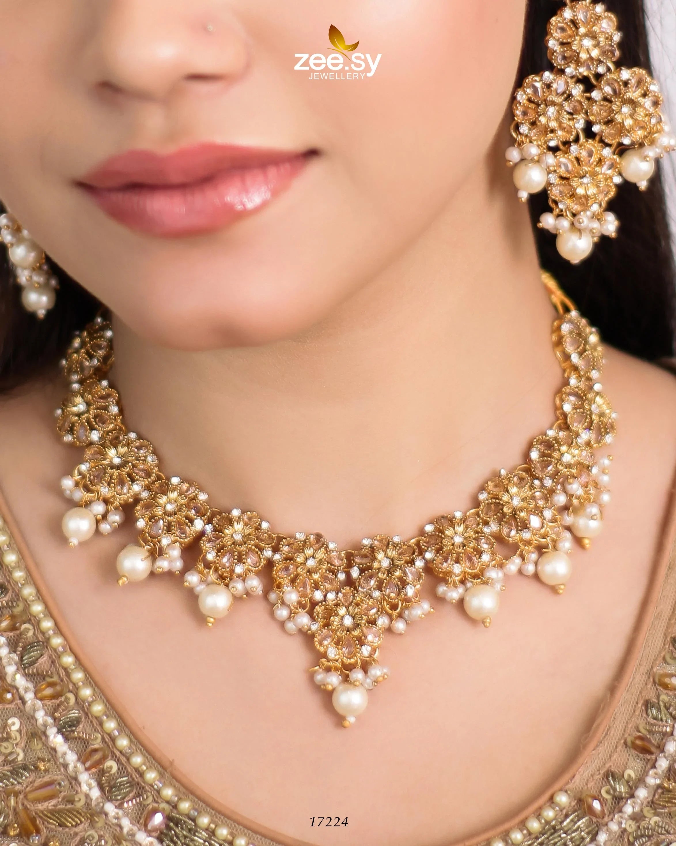 Magnolia Glimmer Necklace Champagne - Zeesy Jewellery