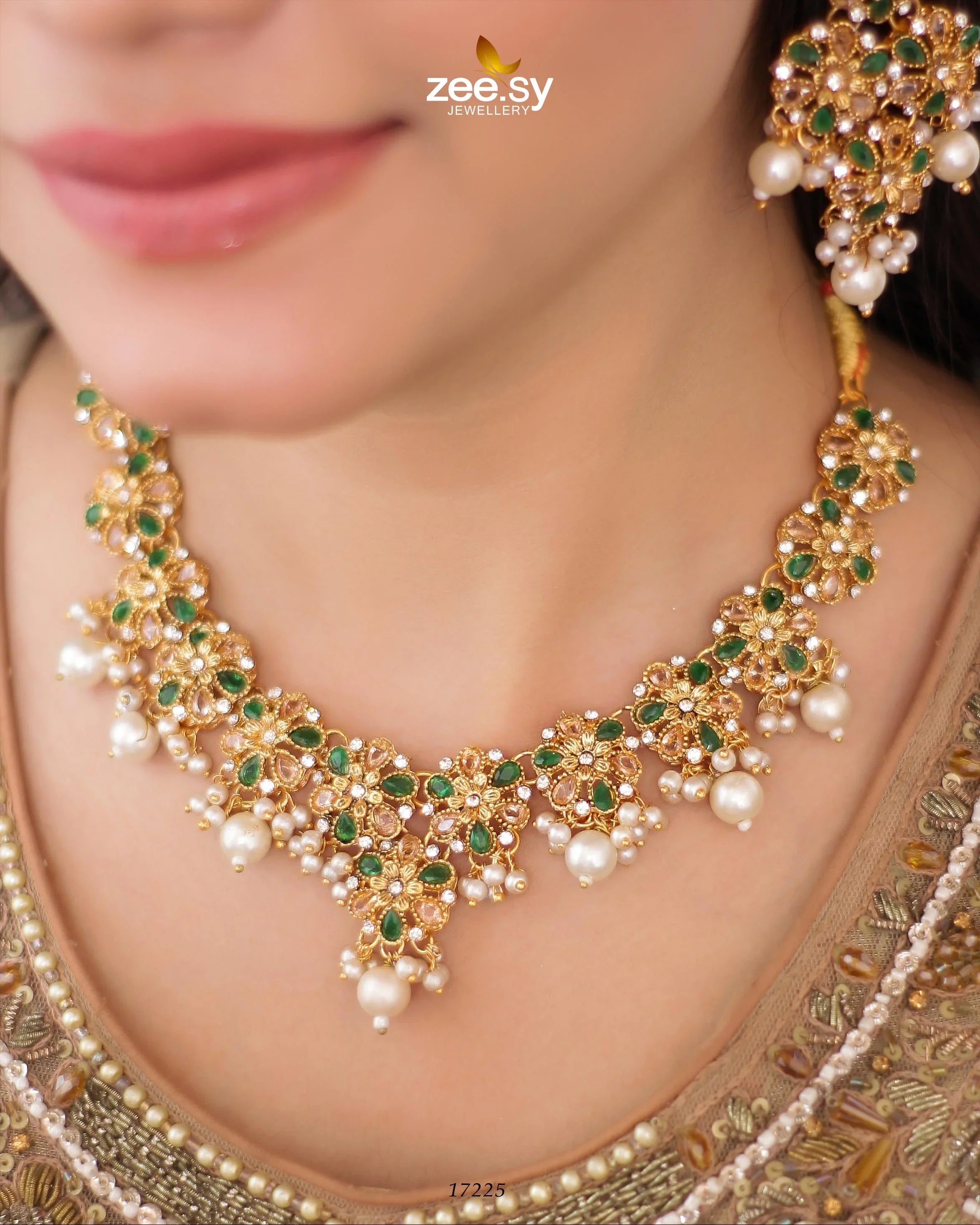 Magnolia Glimmer Necklace Green - Zeesy Jewellery