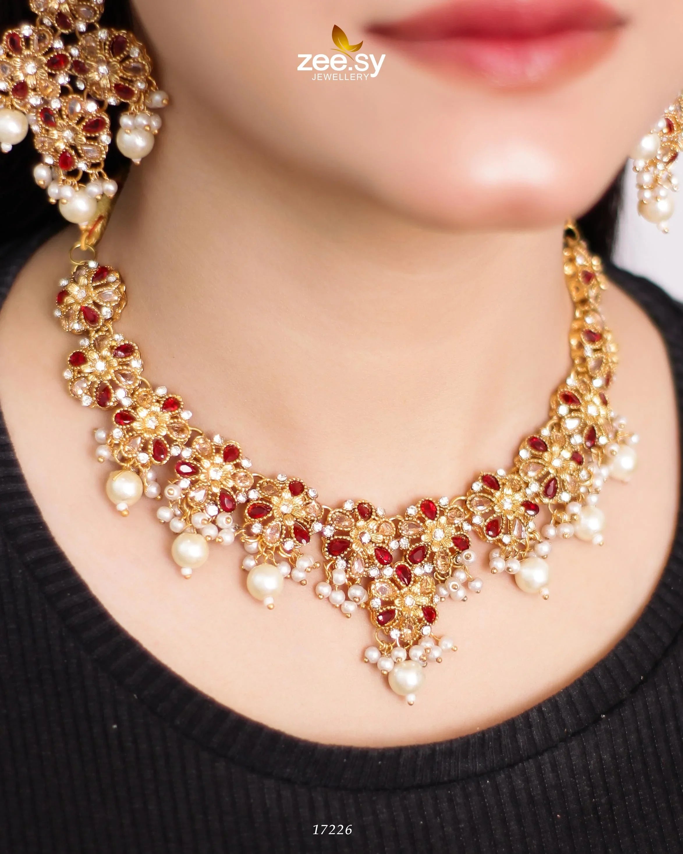 Magnolia Glimmer Necklace Red - Zeesy Jewellery