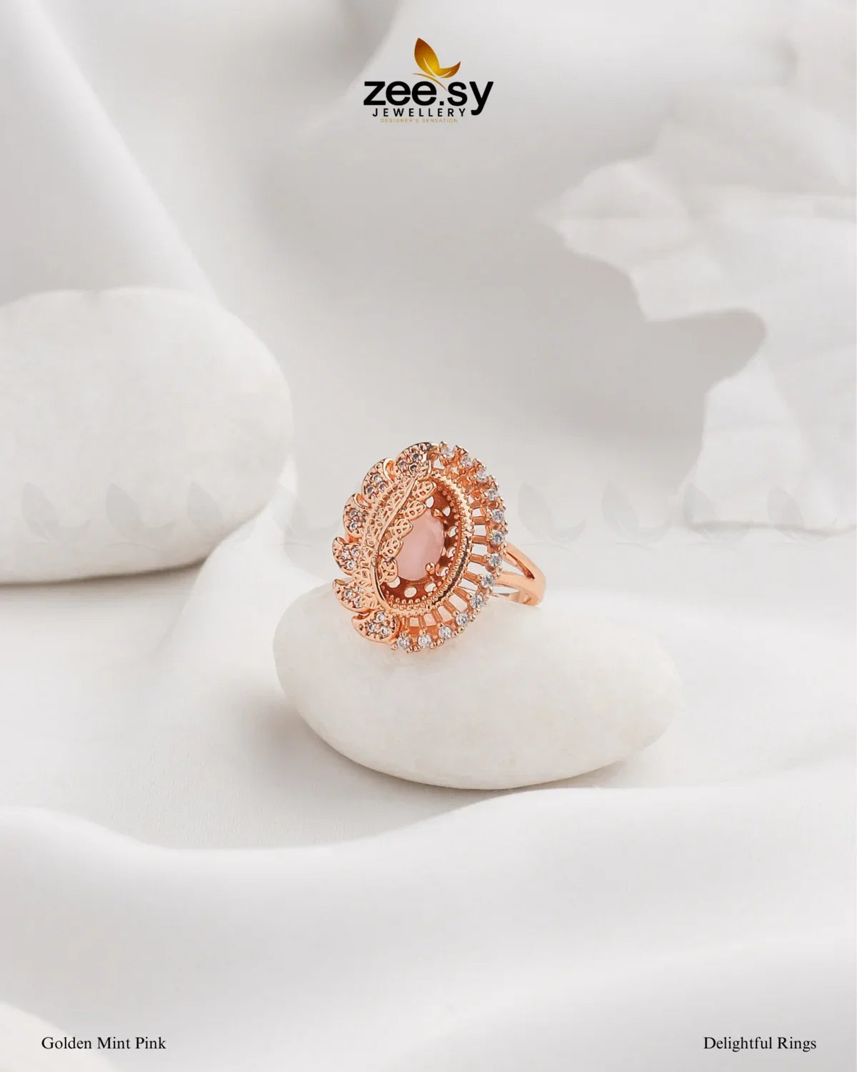 Delightful Ring Golden Mint Pink - Zeesy Jewellery