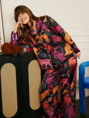 Studio By Arj She's Inn Stylish Leopard Print Women Nightwear Smoothy Silky Satin Pajama set Night Drees