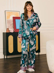 Studio By Arj She's Inn Stylish Leopard Print Women Nightwear Smoothy Silky Satin Pajama set Night Drees For Girls