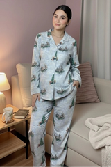 Urban Cut Women Pajama Suit Ã¢â‚¬â€œ Castle & Nature Print