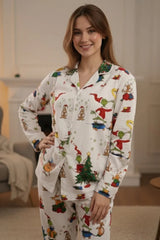 Urban Cut Women Pajama Suit  Christmas Cartoon Print