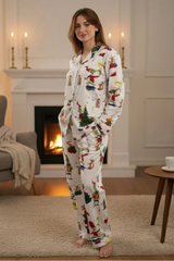 Urban Cut Women Pajama Suit  Christmas Cartoon Print