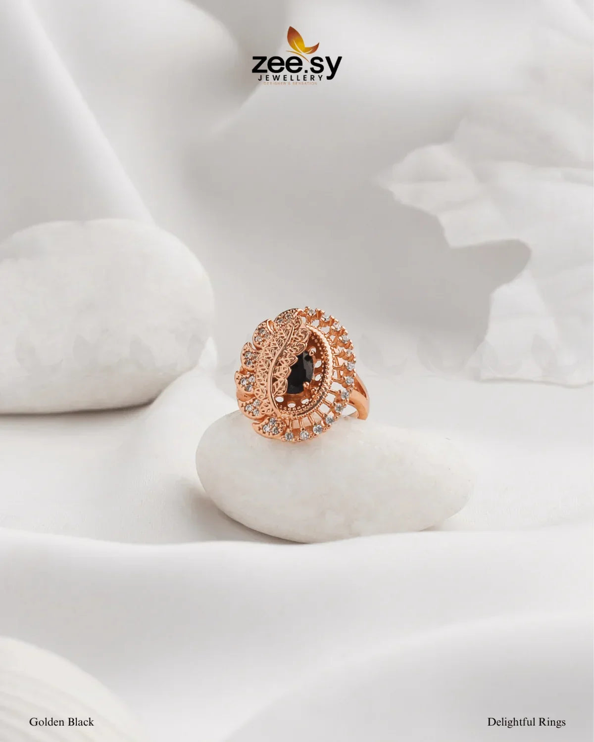 Delightful Ring Golden Black - Zeesy Jewellery