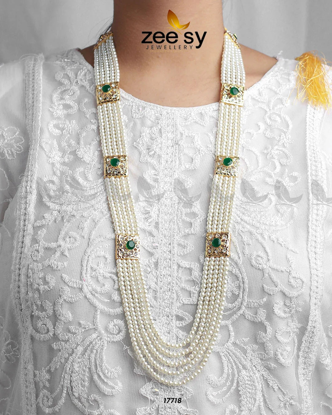 Luxe Malla Necklace Pearl Green - Zeesy Jewellery