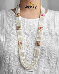 Luxe Malla Necklace Pearl Mahroon - Zeesy Jewellery