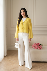 Amna Ali Nawaz Stitched Blouse-Front Bow-Butter Yellow