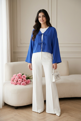 Amna Ali Nawaz Stitched Blouse-Front Bow-Royal Blue