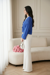 Amna Ali Nawaz Stitched Blouse-Front Bow-Royal Blue