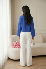 Amna Ali Nawaz Stitched Blouse-Front Bow-Royal Blue