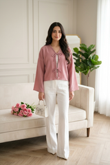 Amna Ali Nawaz Stitched Blouse-Front Bow-Pink