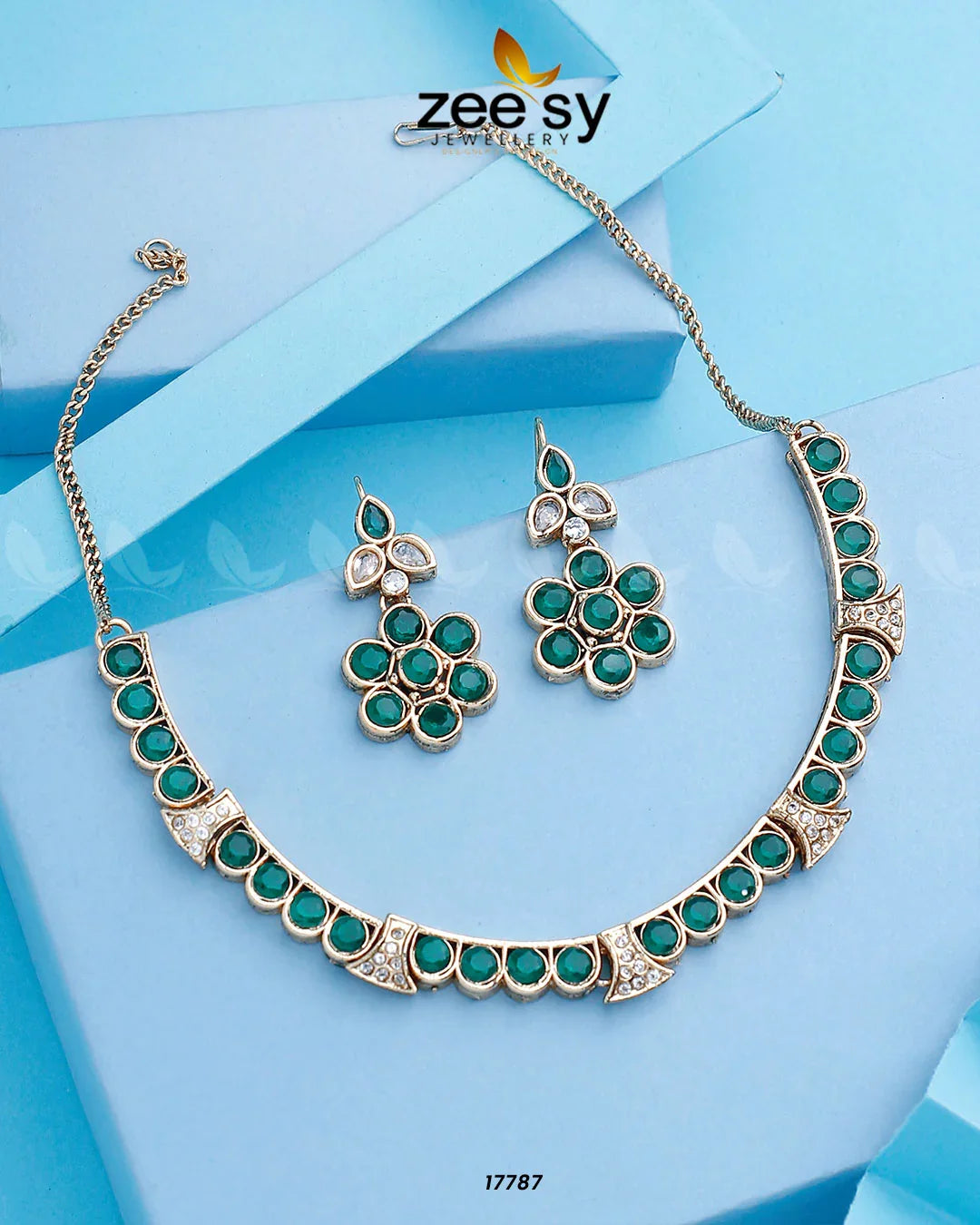 Textured Necklace Golden Green - Zeesy Jewellery