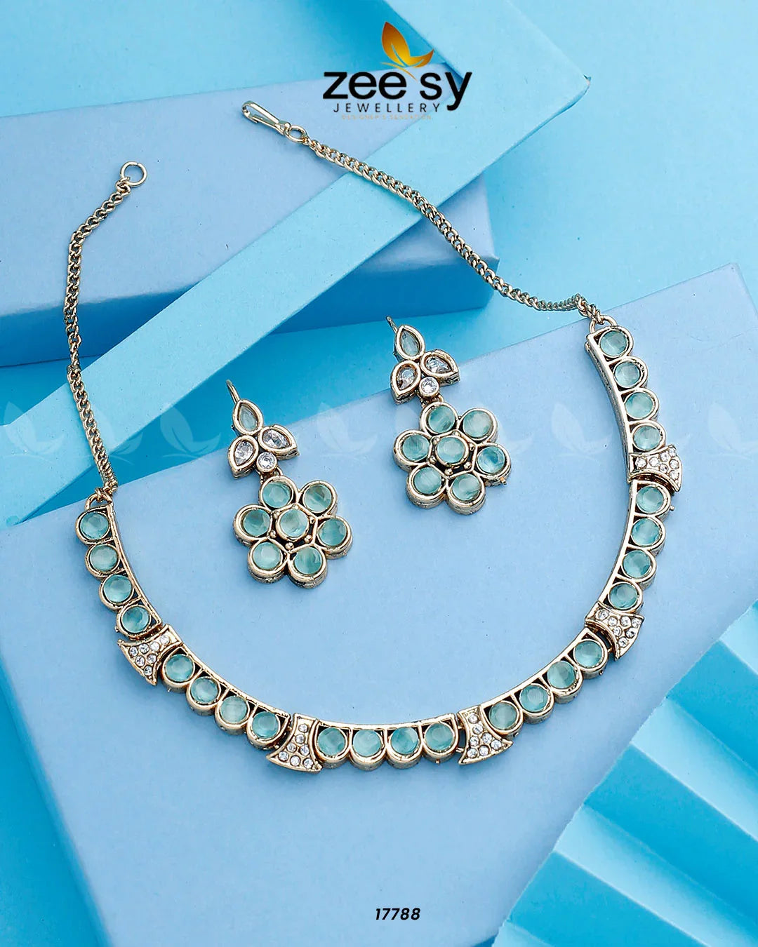 Textured Necklace Golden Mint Green - Zeesy Jewellery