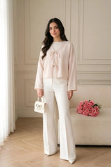 Amna Ali Nawaz Stitched Blouse-Front Bow-Ivory