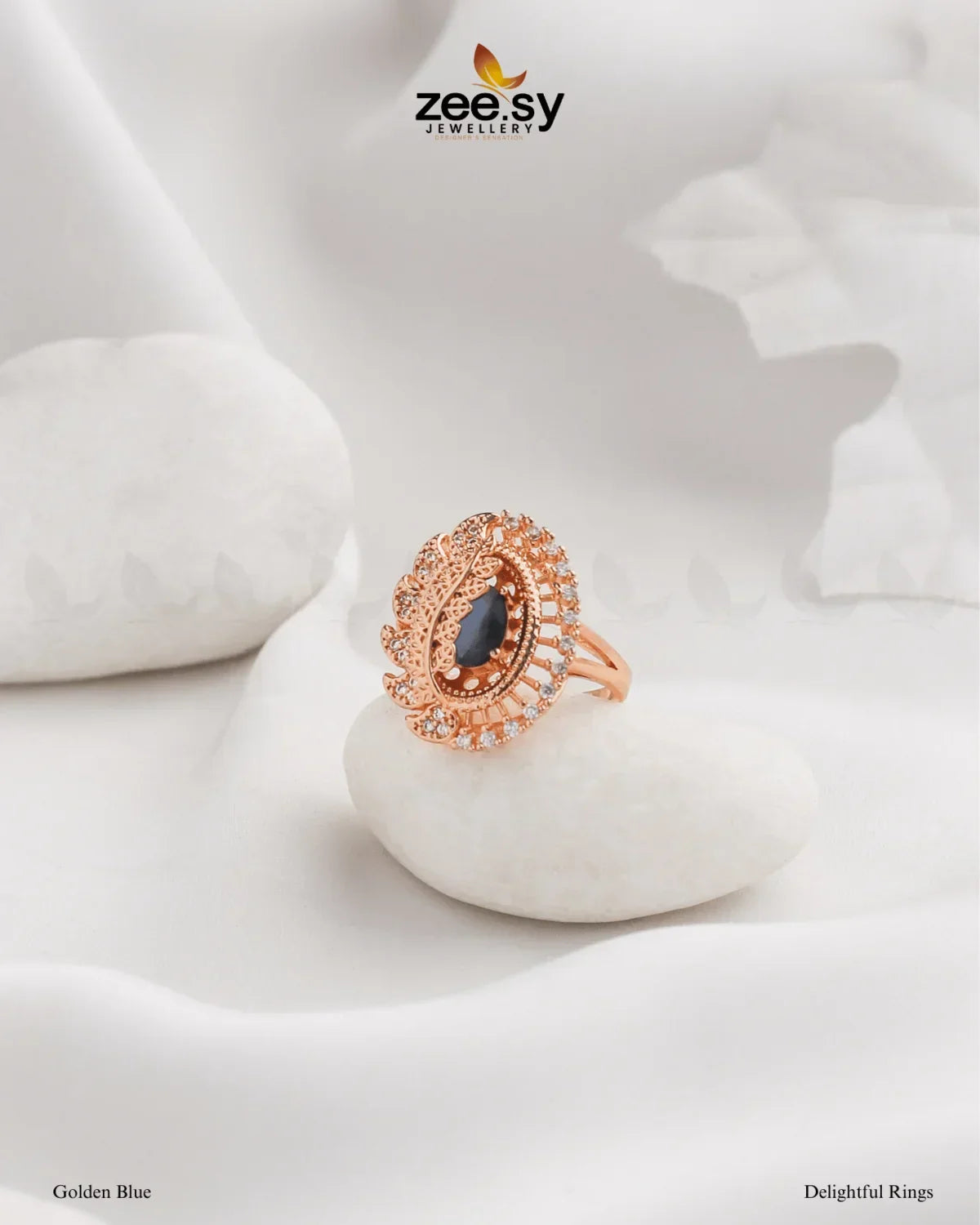 Delightful Ring Golden Blue - Zeesy Jewellery