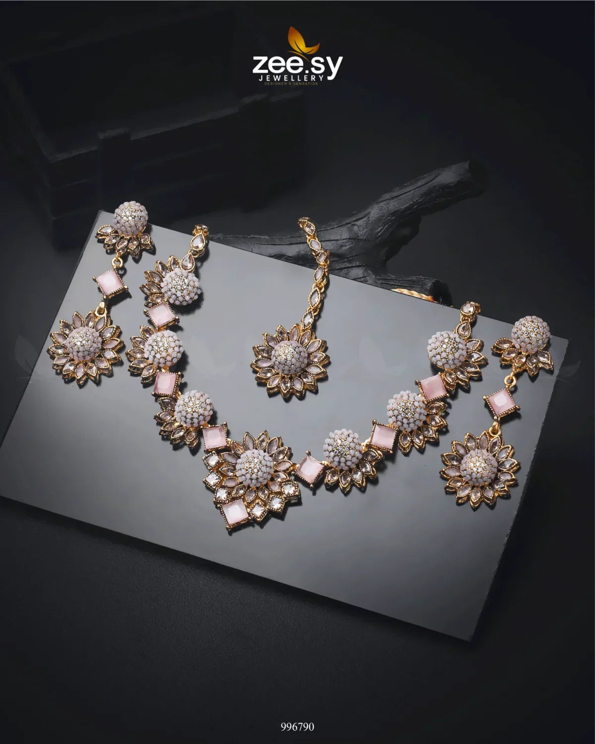 Astilbe Necklace Set Mint pink - Zeesy Jewellery