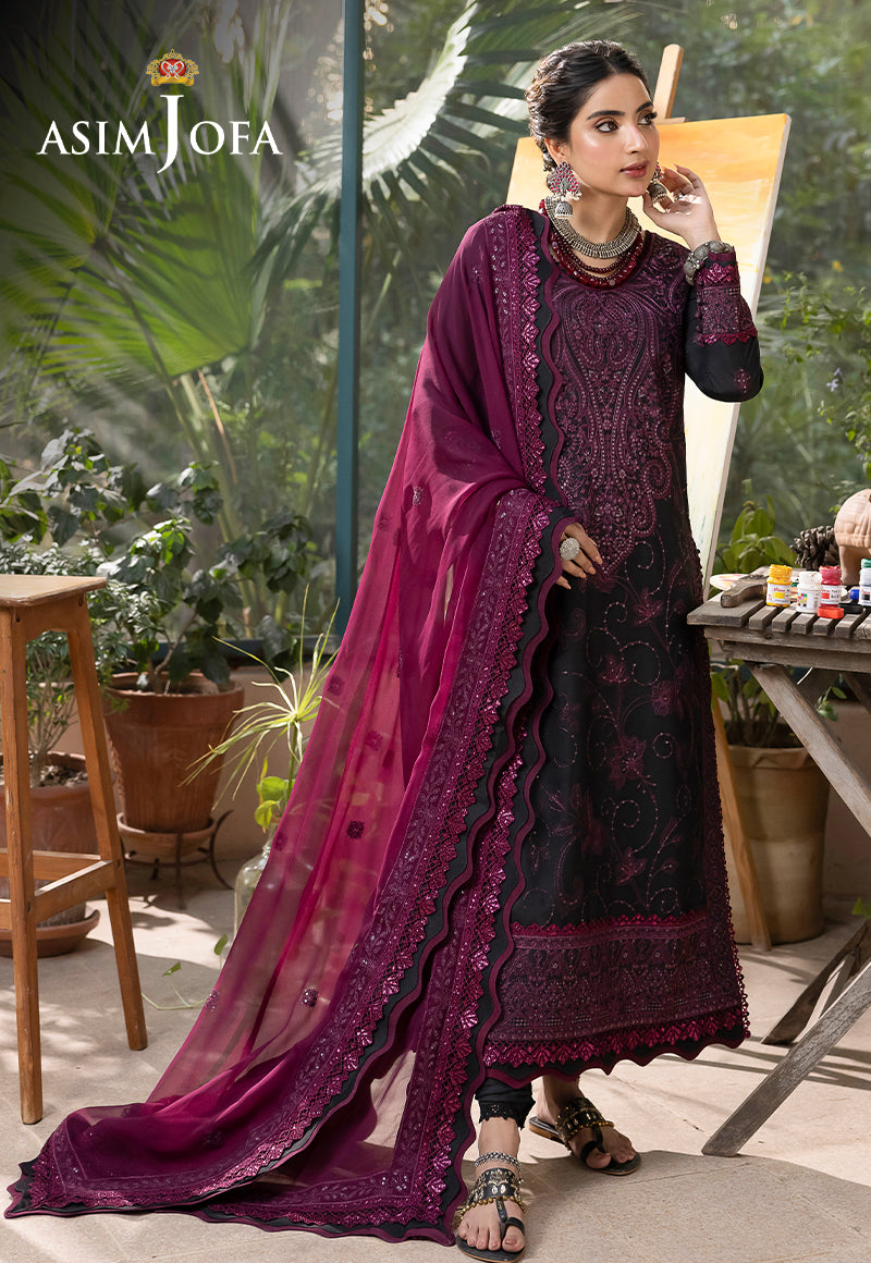 Asim Jofa Shadow Work '23 Ajsw-16 Embroidered Lawn Silk 3 Pcs