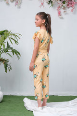 Sprinkles Stitched 1 Piece Summer Jumpsuit Kids Collection'2025-Yellow with Green Floral Print Smart Fit Jumpsuit