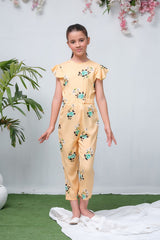 Sprinkles Stitched 1 Piece Summer Jumpsuit Kids Collection'2025-Yellow with Green Floral Print Smart Fit Jumpsuit