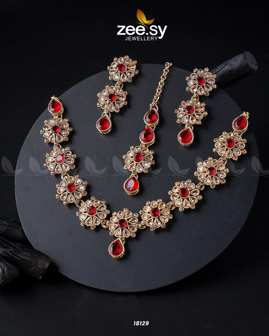 Narcissus Necklace Set Golden Red - Zeesy Jewellery