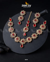 Narcissus Necklace Set Golden Red - Zeesy Jewellery