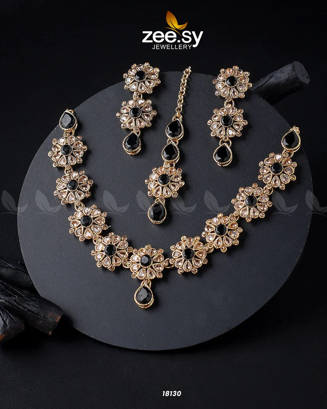 Narcissus Necklace Set Golden Black - Zeesy Jewellery
