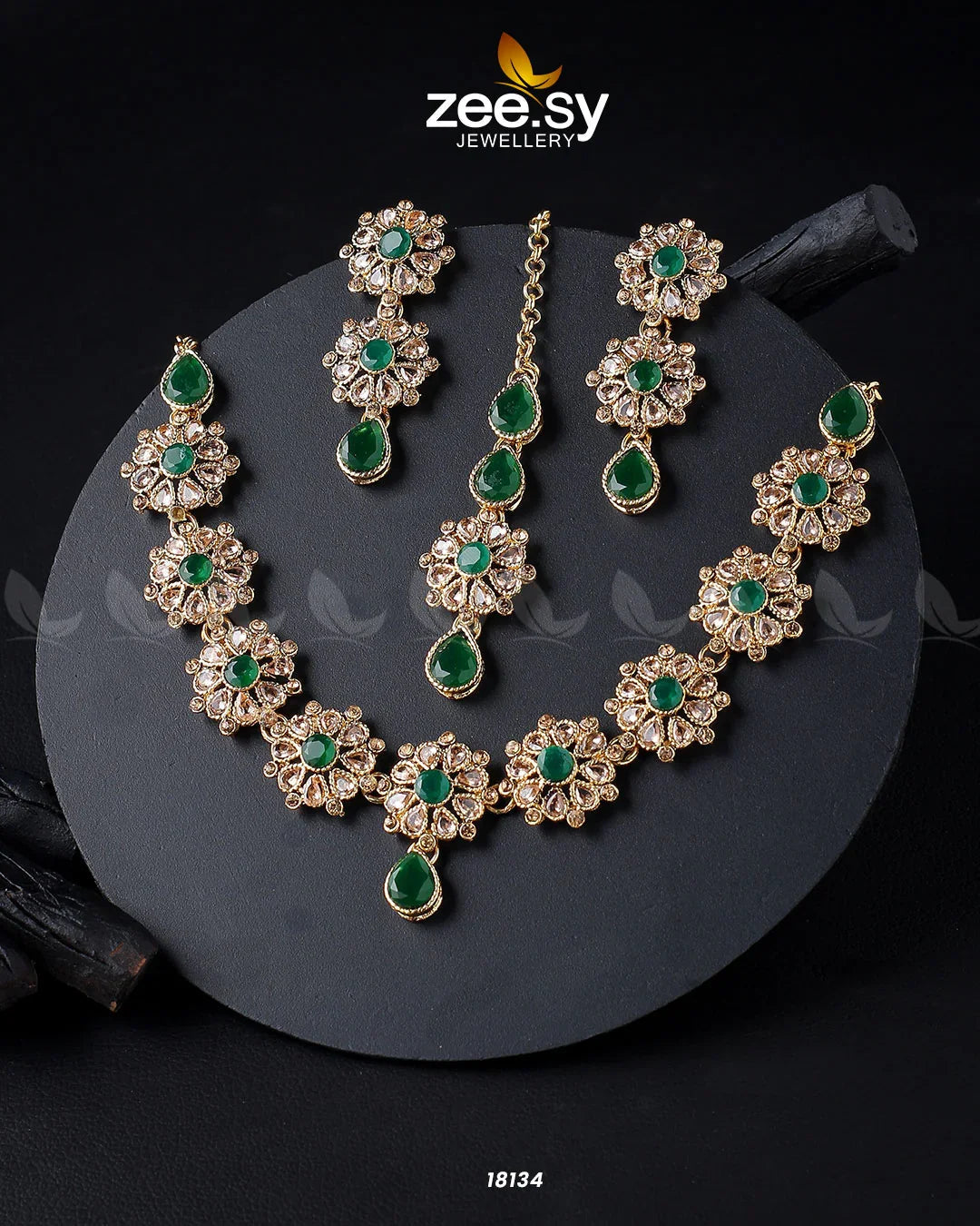 Narcissus Necklace Set Golden Green - Zeesy Jewellery