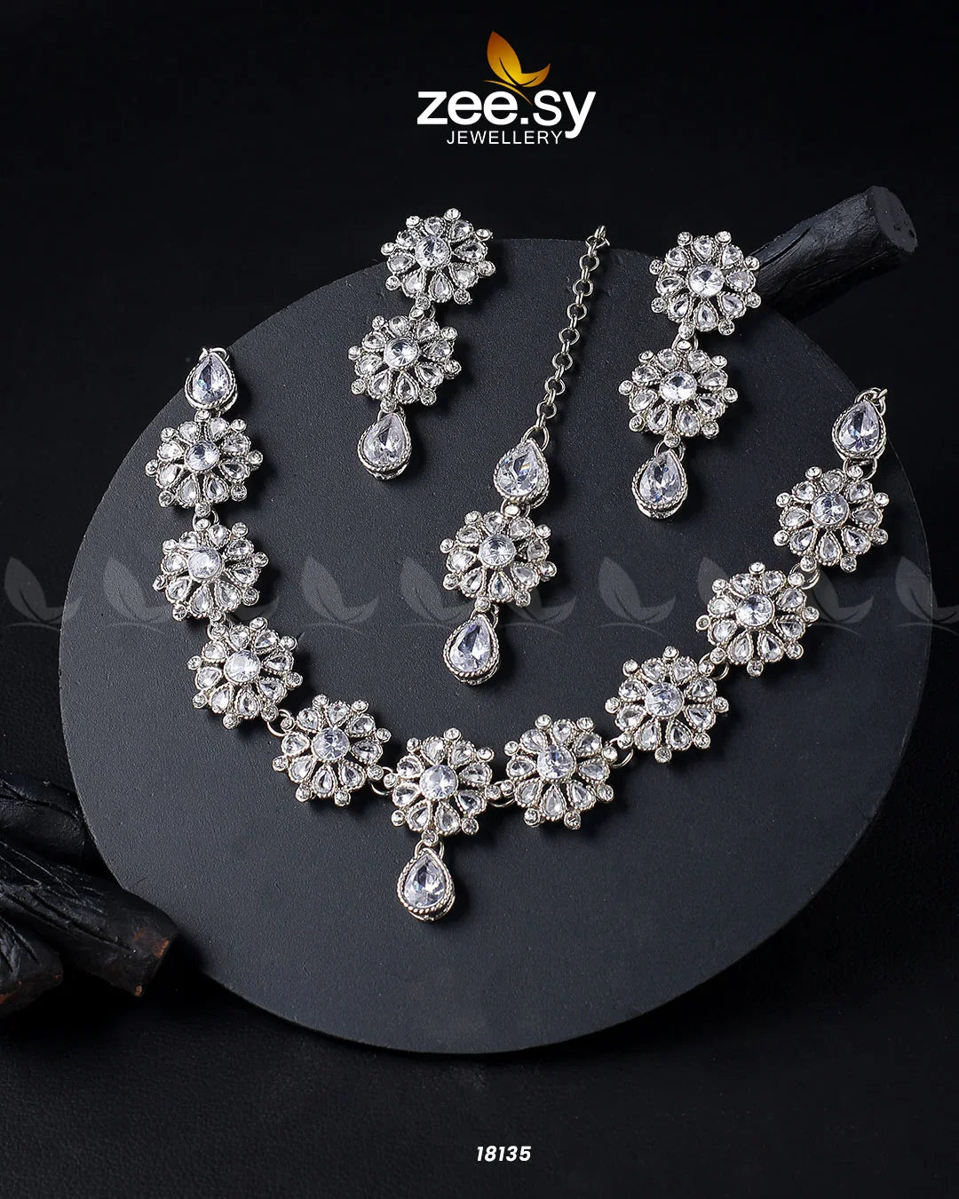 Narcissus Necklace Set Silver White - Zeesy Jewellery