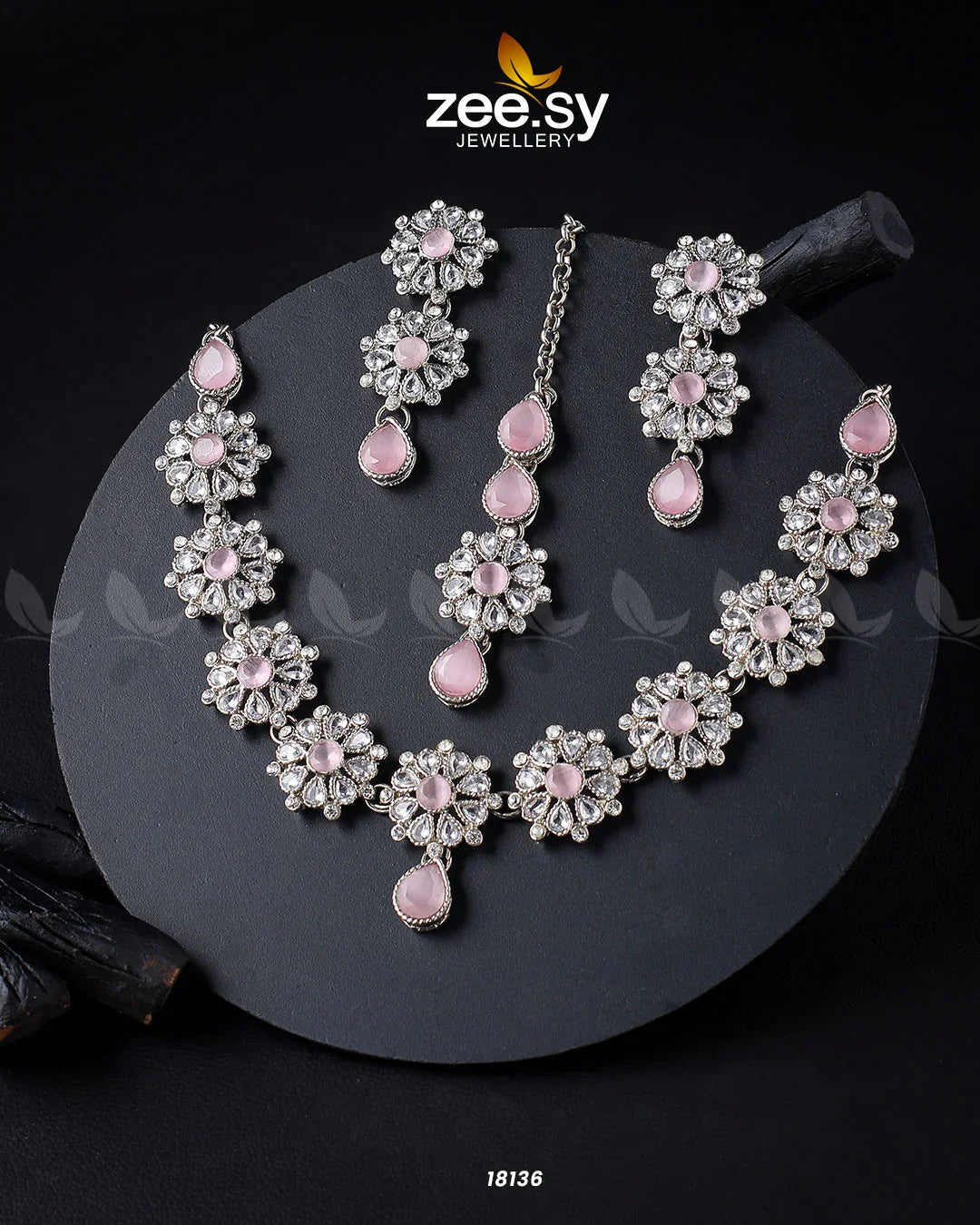 Narcissus Necklace Set Silver Mint Pink - Zeesy Jewellery