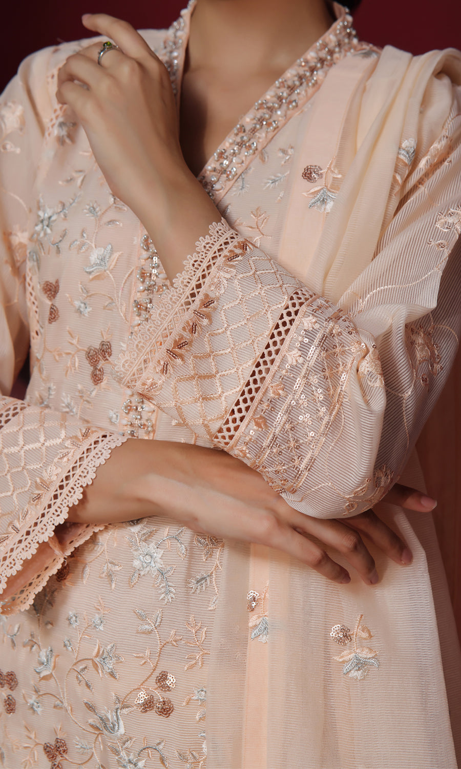 Shamooz Stitched 3 Piece Formals Collection'2025-Light Peach SEM-0749