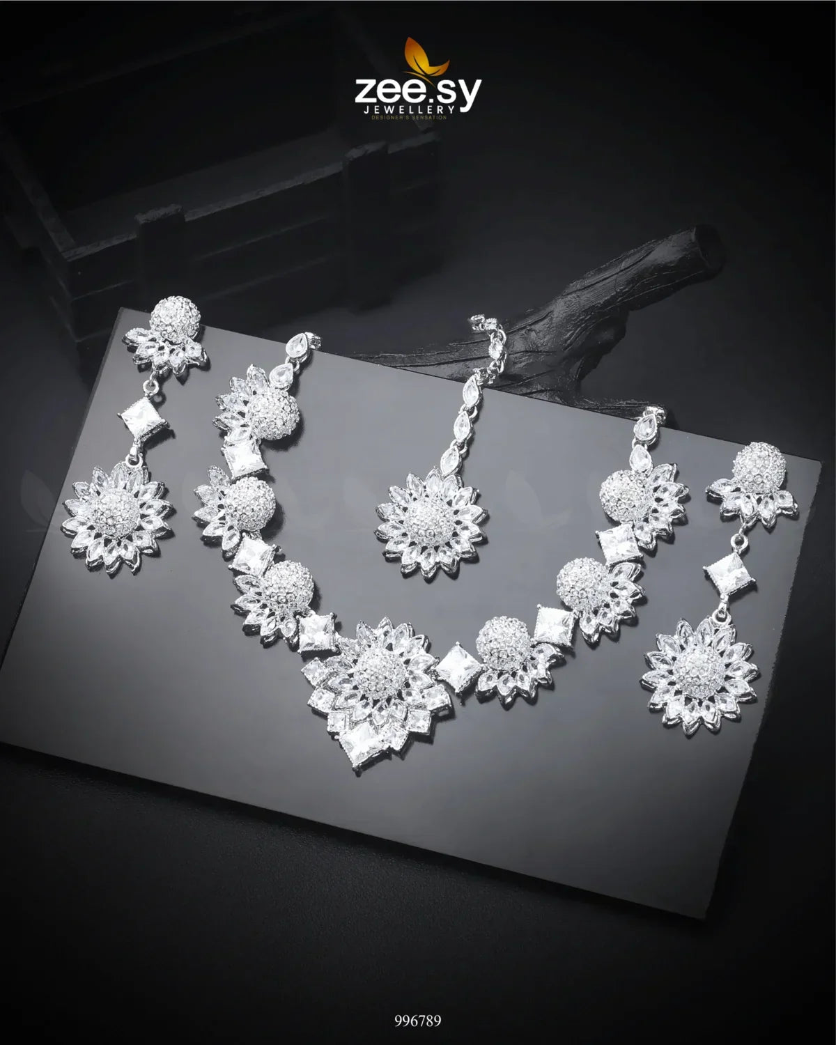 Astilbe Necklace Set Silver White - Zeesy Jewellery