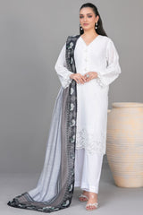 Rinesa By Tawakkal Stitched 3 Piece Emb Schiffli Lawn Suit-D-1904-White