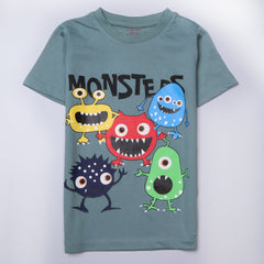 Kjunction Boys Half Sleeves-Printed T-Shirt (Monster)