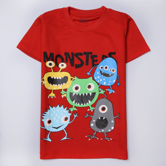 Kjunction Boys Half Sleeves-Printed T-Shirt (Monster)