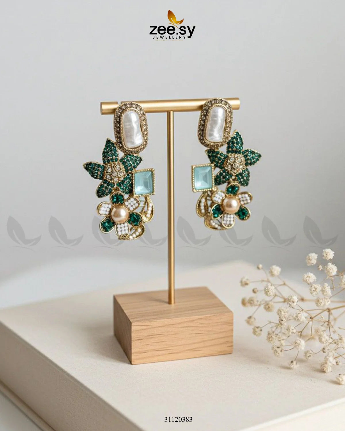 Baroque Garden Cluster Earrings Green - Zeesy Jewellery