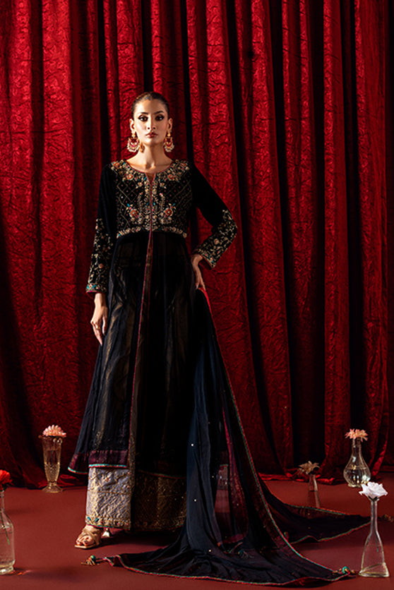 Bagh-E-Makhmal Separates By Zaaviay Stitched Black Moonstone (Three Piece)