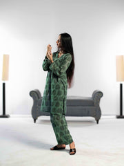 Ahlam Soft Cambric Stitched-Stone pine Co-ord set Collection'2024