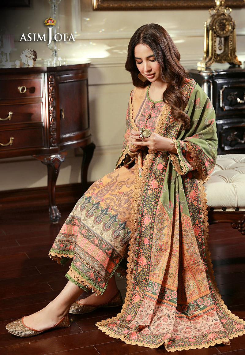 Asim Jofa Aira & Asra Pret Ajawp-12 Printed Karandi Stitched 3 Pcs