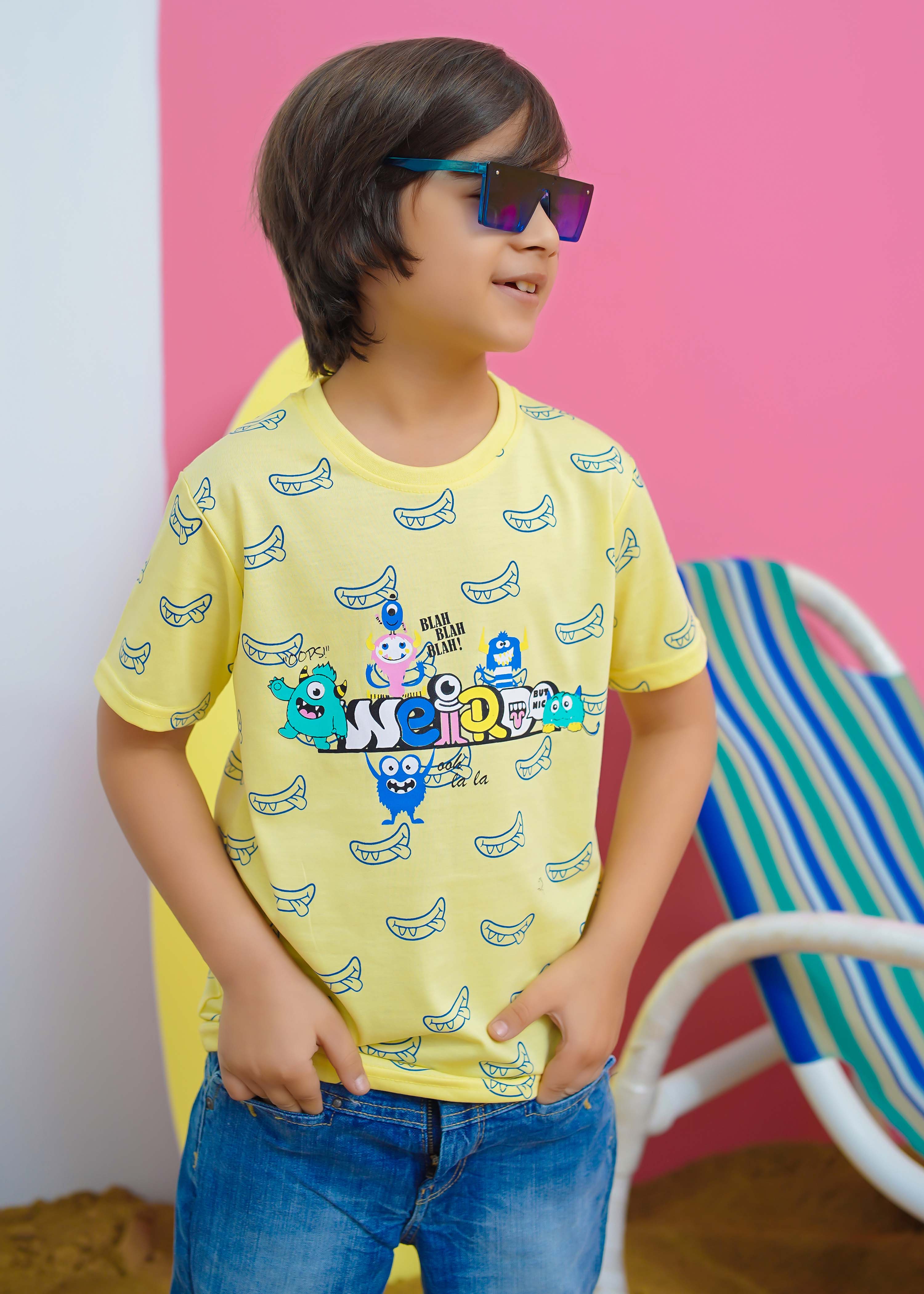 Modest Stitched Summer Kids Collection'2024-Weirdoo Graphic Tee - Yellow