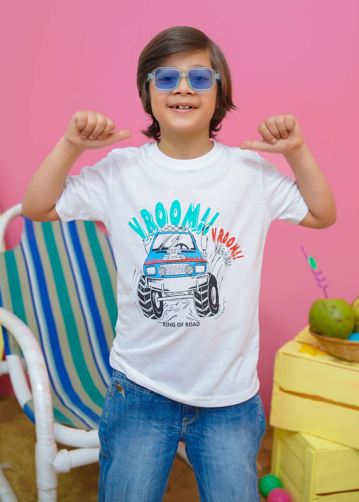 Modest Stitched Summer Kids Collection'2024-Truck Graphic Tee - White