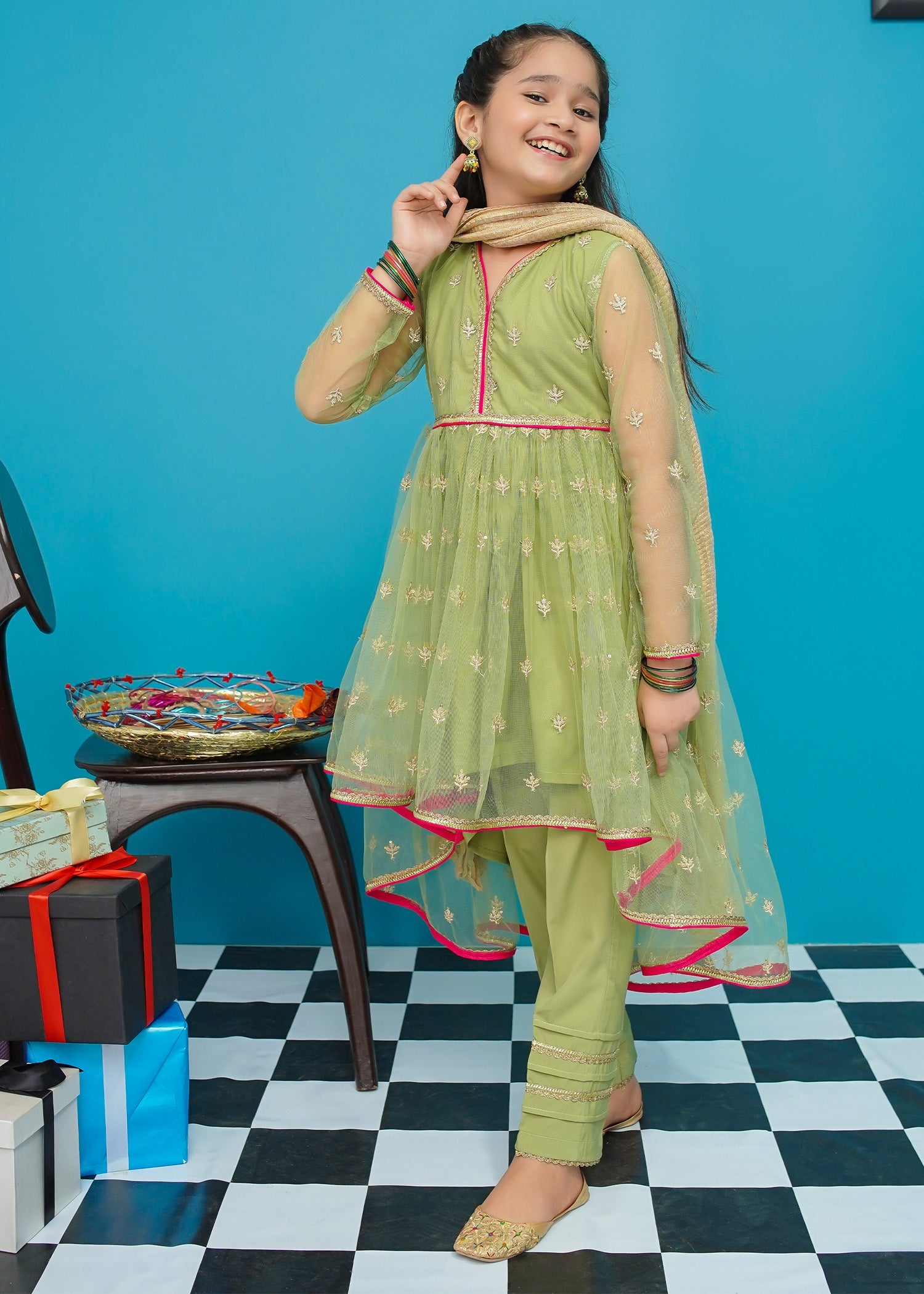 Modest Stitched 3 Piece Kids Festive Formals Edit-02 Collection'2024-Menah