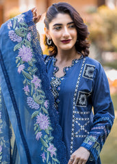Manzar By Al Harir Stitched 3 Piece Summer Suit-AH002-Manzar-NavyBlue