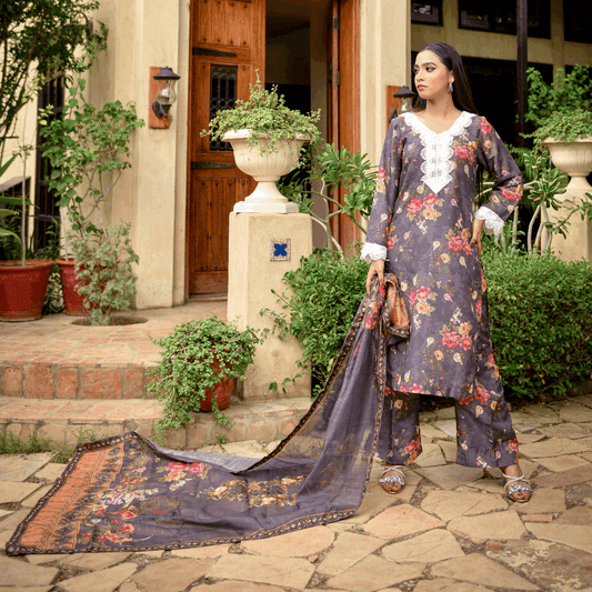 Florals & Printed By Hadar Official Stitched 3 Piece Lawn Collection-Elysian - 3 PC printed